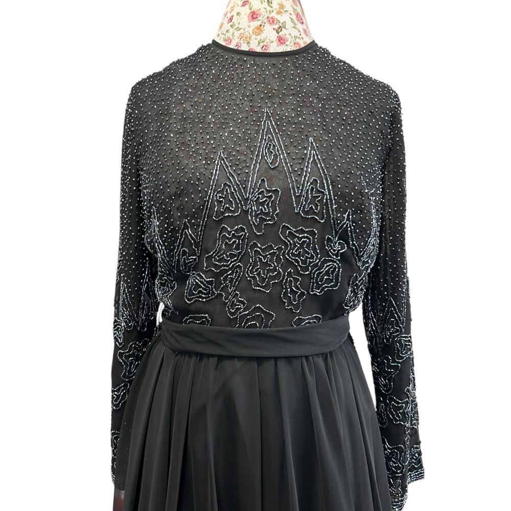 Vintage Beaded Evening Gown Jack Bryan Saks Fifth Ave Black Long Sleeve Dress 14 - Picture 5 of 15